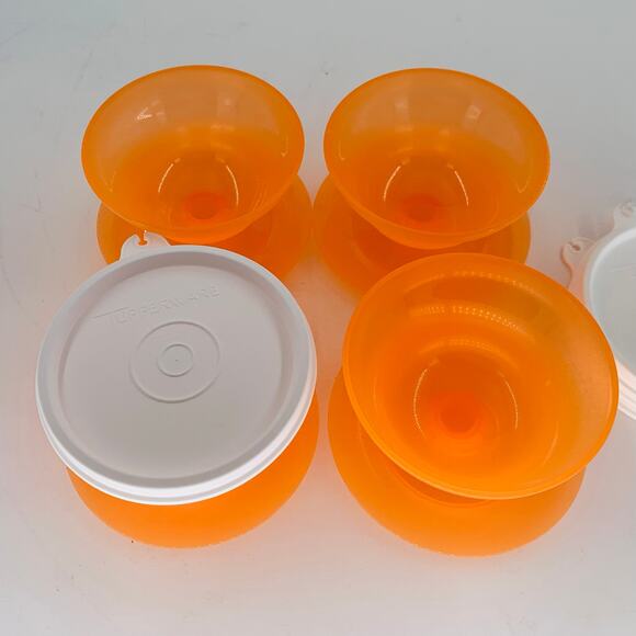 Tupperware Dessert Cups With Lids Set 4 Orange Bowls Pudding Petite Dishes - Picture 4 of 6